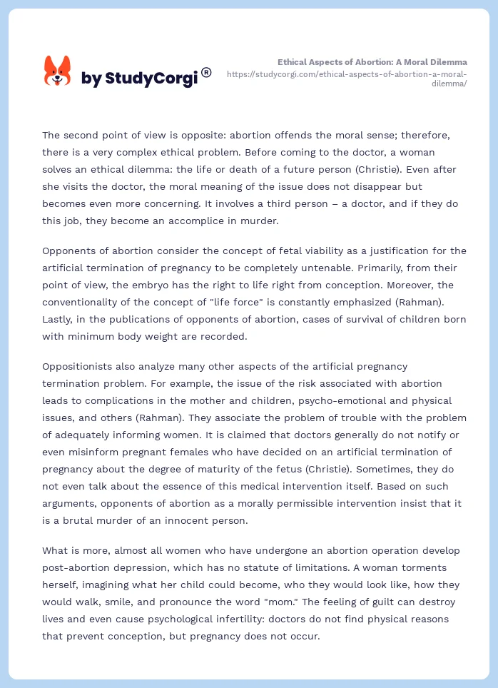 Ethical Aspects of Abortion: A Moral Dilemma. Page 2