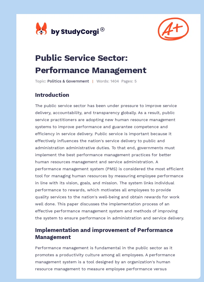 Public Service Sector: Performance Management. Page 1