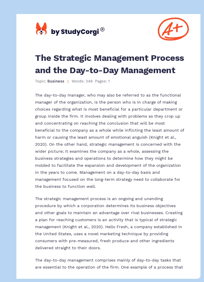The Strategic Management Process and the Day-to-Day Management. Page 1