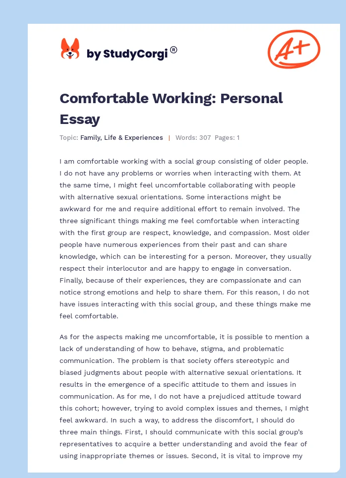 Comfortable Working: Personal Essay. Page 1