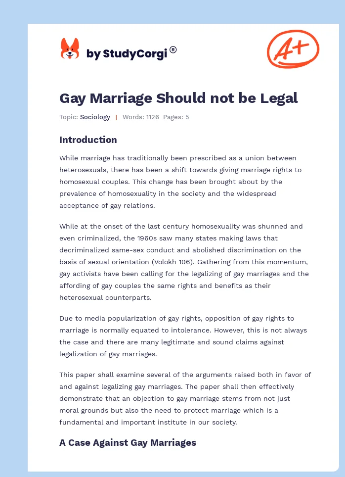 Gay Marriage Should not be Legal. Page 1