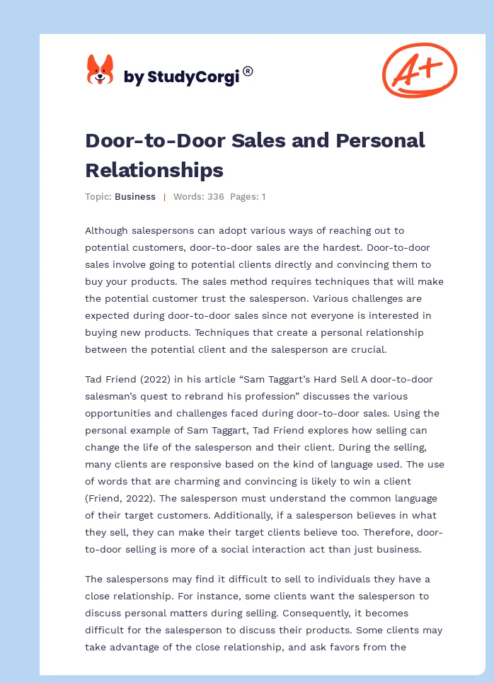 Door-to-Door Sales and Personal Relationships. Page 1