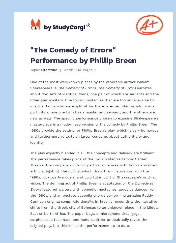 "The Comedy of Errors" Performance by Phillip Breen. Page 1