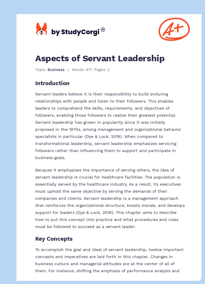 Aspects of Servant Leadership. Page 1