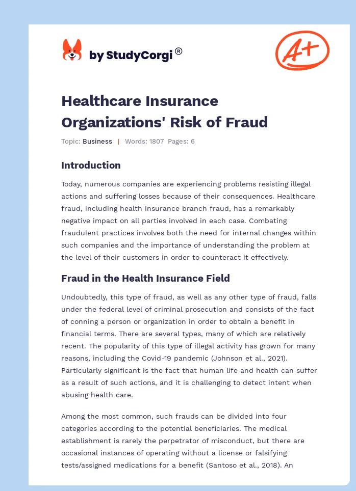 Healthcare Insurance Organizations' Risk of Fraud. Page 1