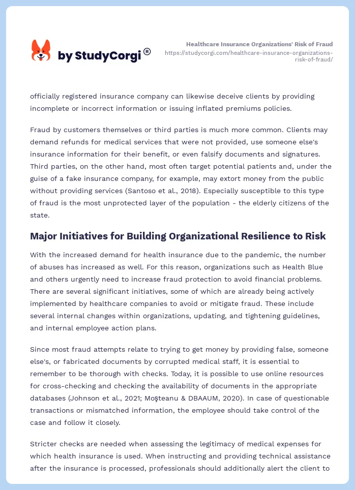 Healthcare Insurance Organizations' Risk of Fraud. Page 2