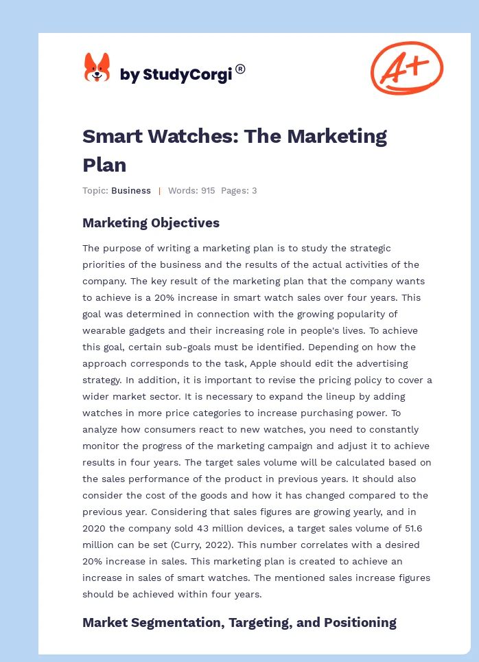Smart Watches: The Marketing Plan. Page 1
