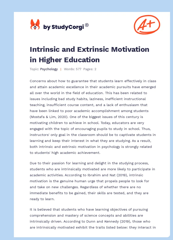 Intrinsic and Extrinsic Motivation in Higher Education. Page 1