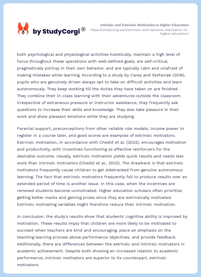 Intrinsic and Extrinsic Motivation in Higher Education. Page 2
