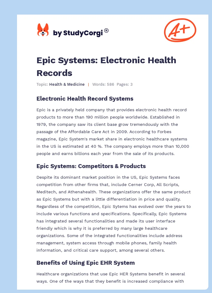 Epic Systems: Electronic Health Records. Page 1