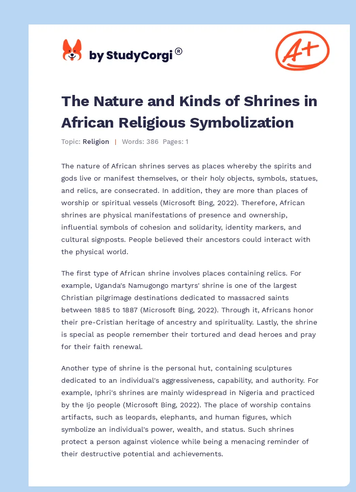 The Nature and Kinds of Shrines in African Religious Symbolization. Page 1