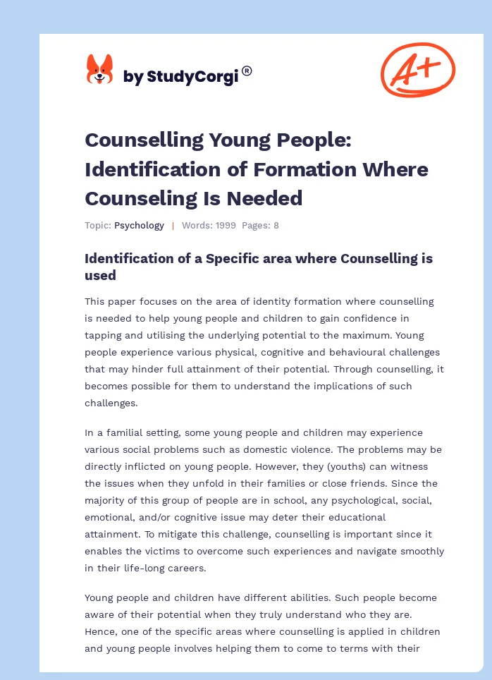 Counselling Young People: Identification of Formation Where Counseling Is Needed. Page 1