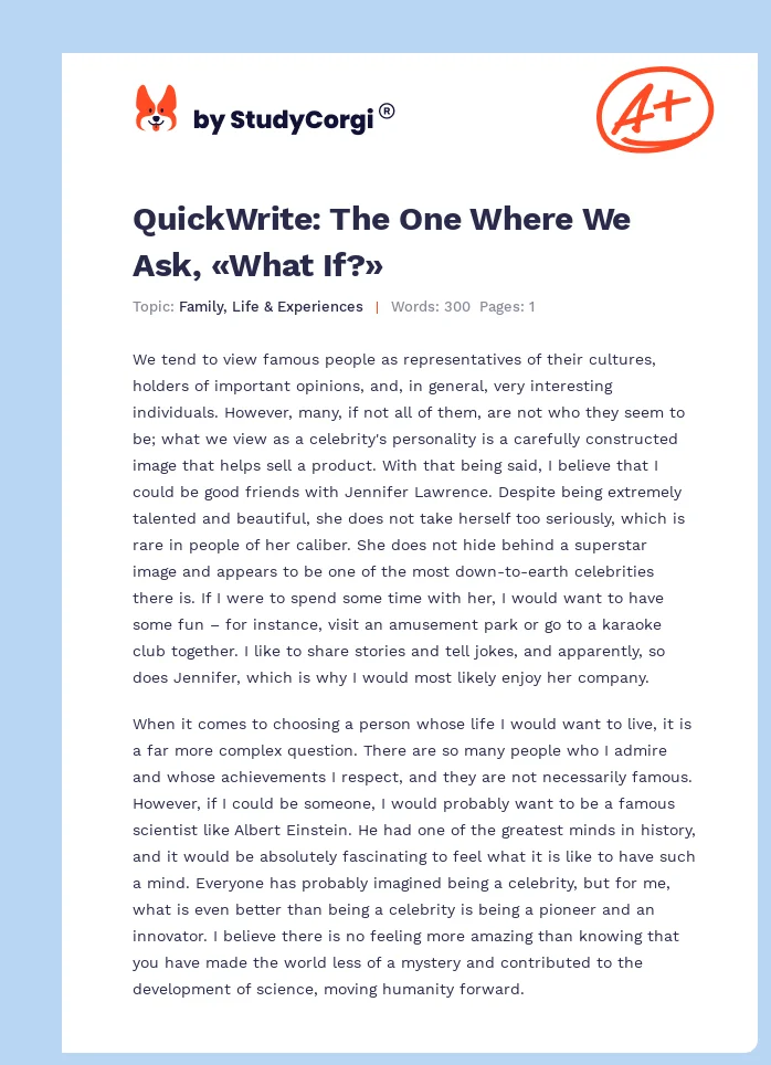 QuickWrite: The One Where We Ask, «What If?». Page 1
