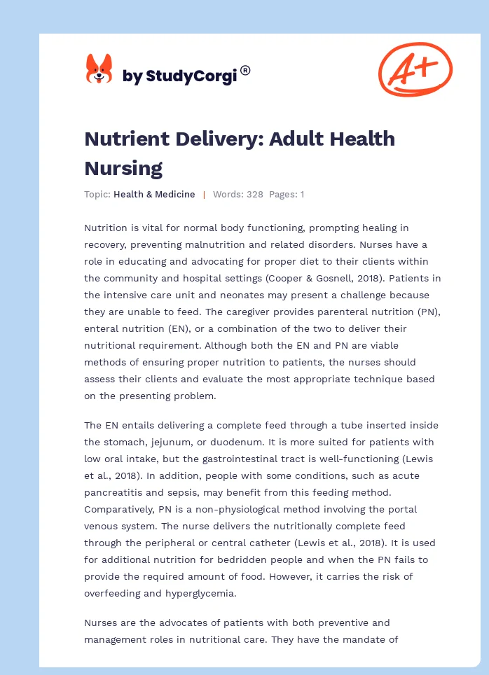 Nutrient Delivery: Adult Health Nursing. Page 1