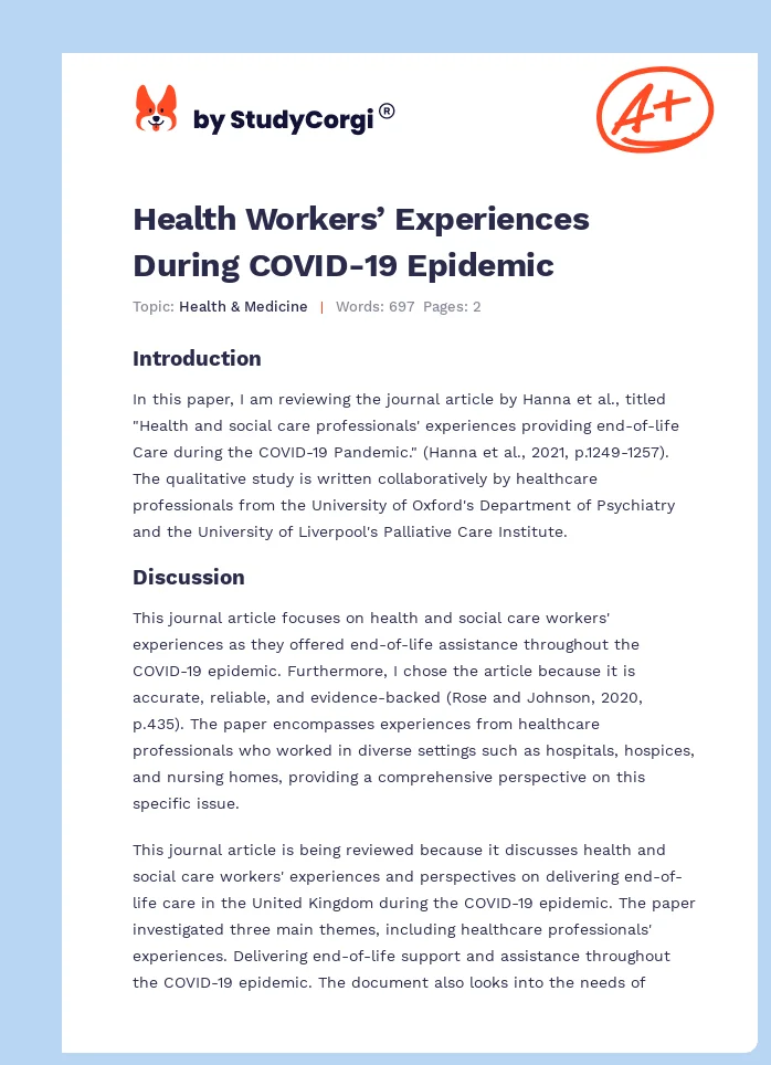 Health Workers’ Experiences During COVID-19 Epidemic. Page 1