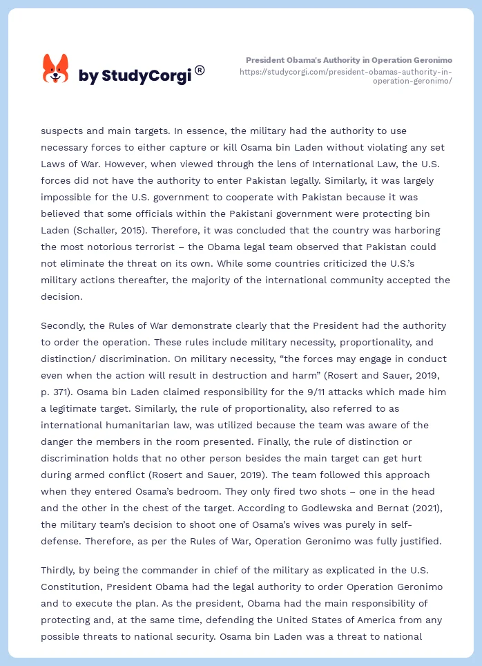 President Obama's Authority in Operation Geronimo. Page 2