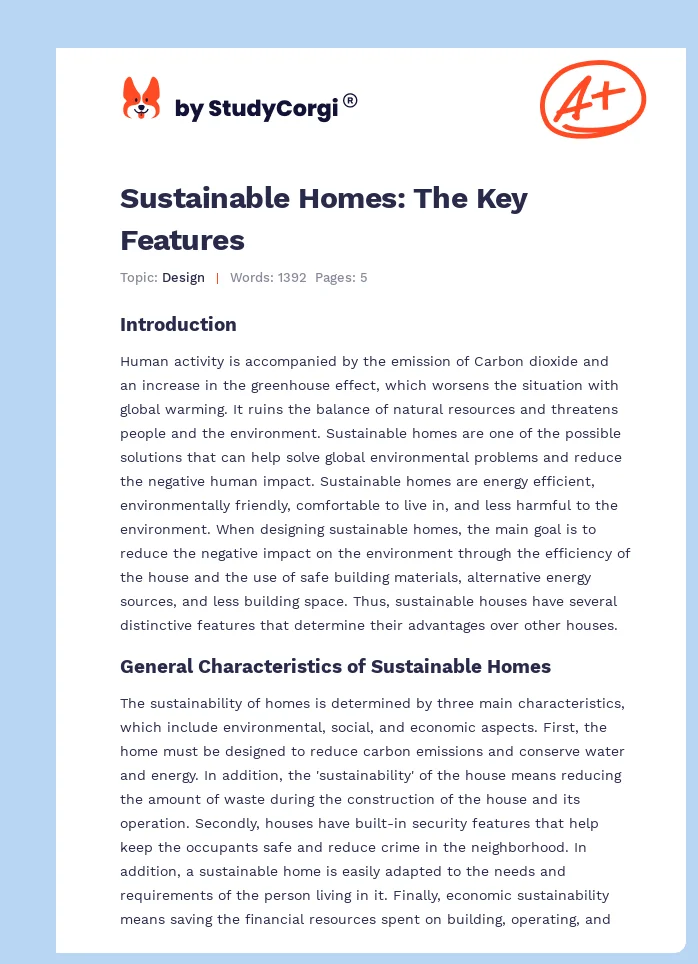 Sustainable Homes: The Key Features. Page 1