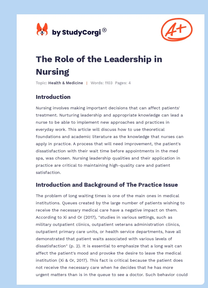 The Role of the Leadership in Nursing. Page 1