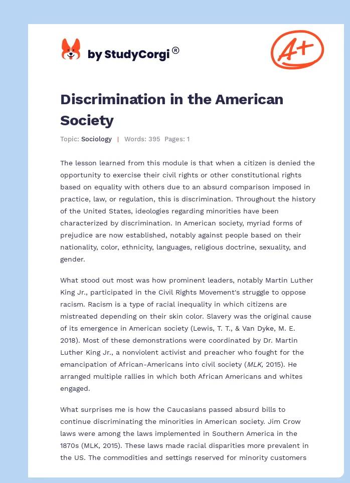 Discrimination in the American Society. Page 1