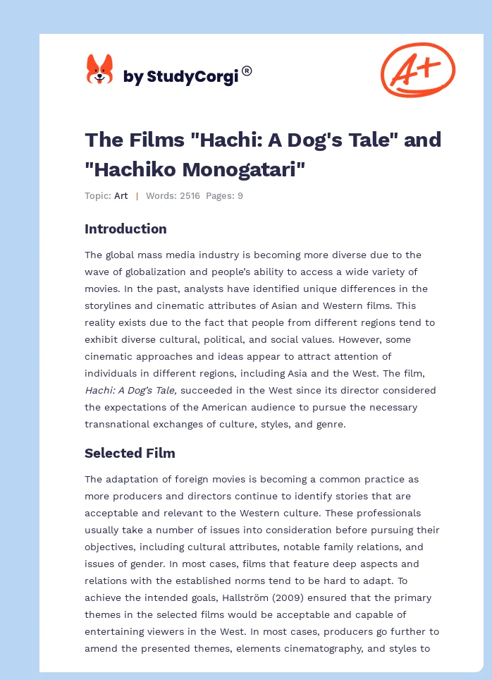 The Films "Hachi: A Dog's Tale" and "Hachiko Monogatari". Page 1
