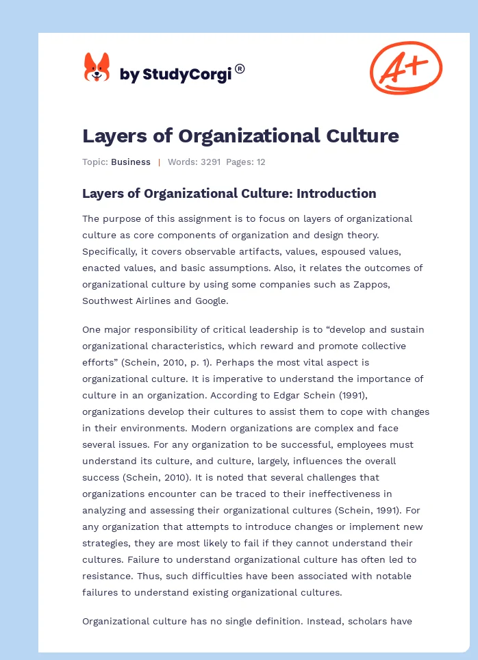 Layers of Organizational Culture. Page 1
