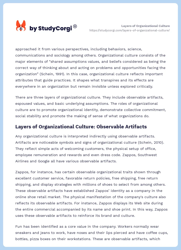 Layers of Organizational Culture. Page 2