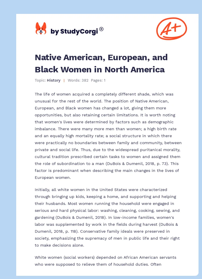 Native American, European, and Black Women in North America. Page 1