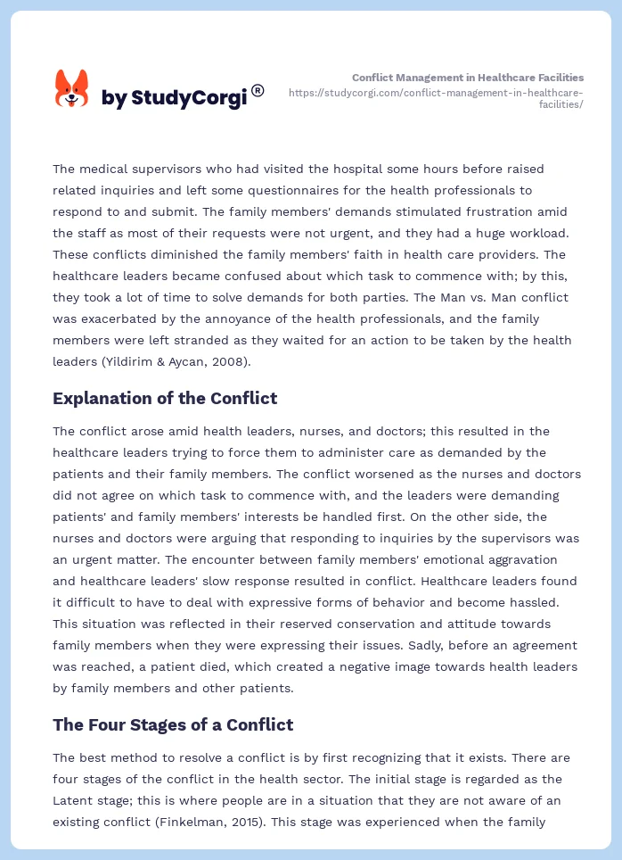 conflict management in healthcare essay