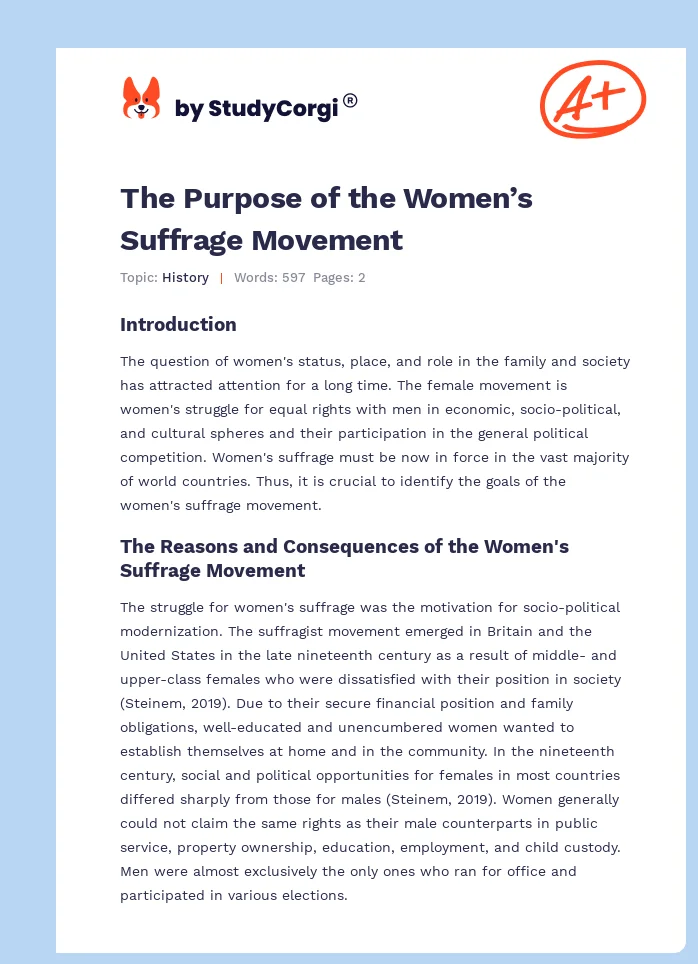 The Purpose of the Women’s Suffrage Movement. Page 1