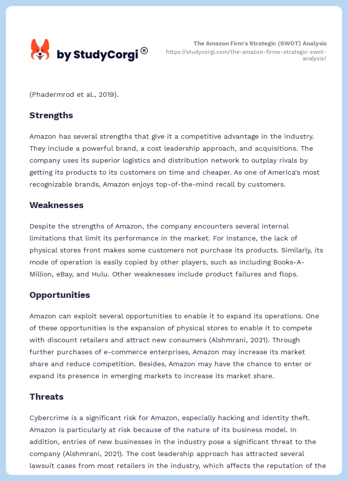 The Amazon Firm's Strategic (SWOT) Analysis. Page 2