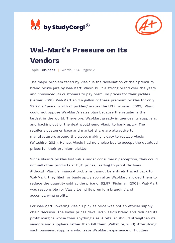 Wal-Mart's Pressure on Its Vendors. Page 1