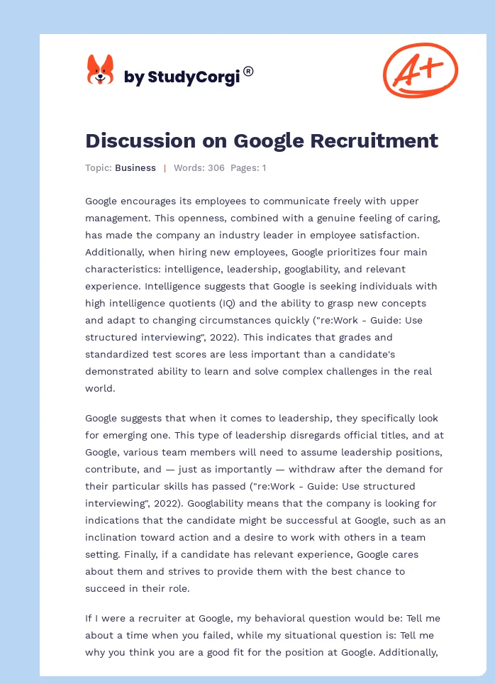 Discussion on Google Recruitment. Page 1