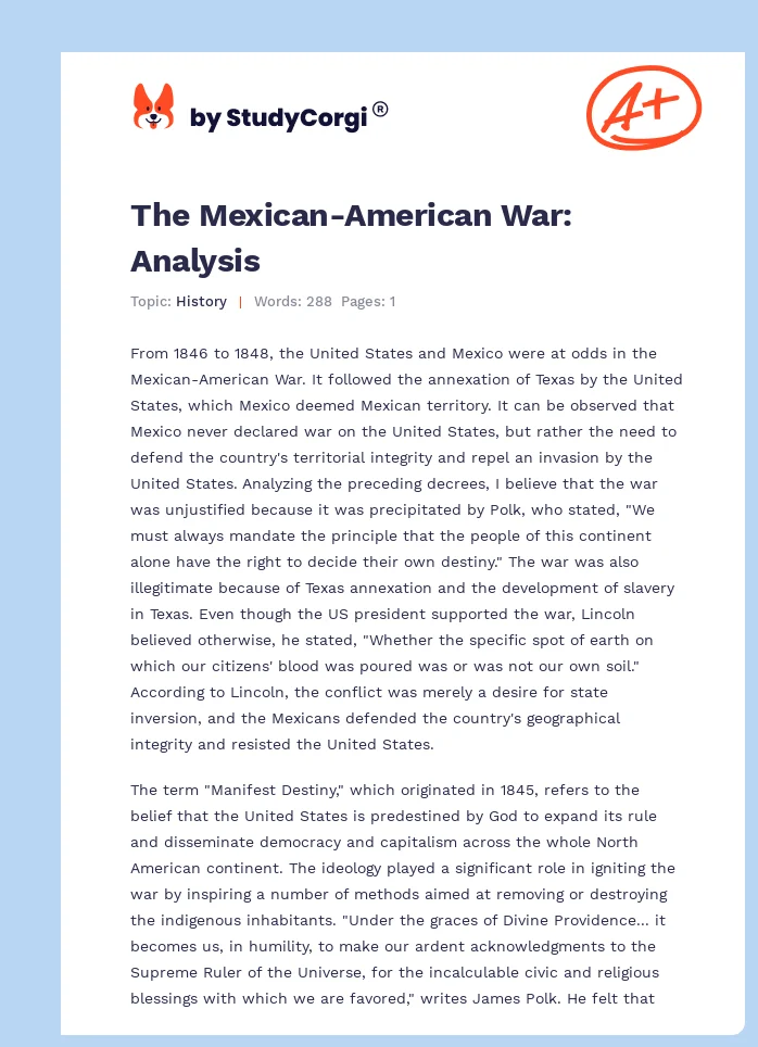 The Mexican-American War: Analysis. Page 1