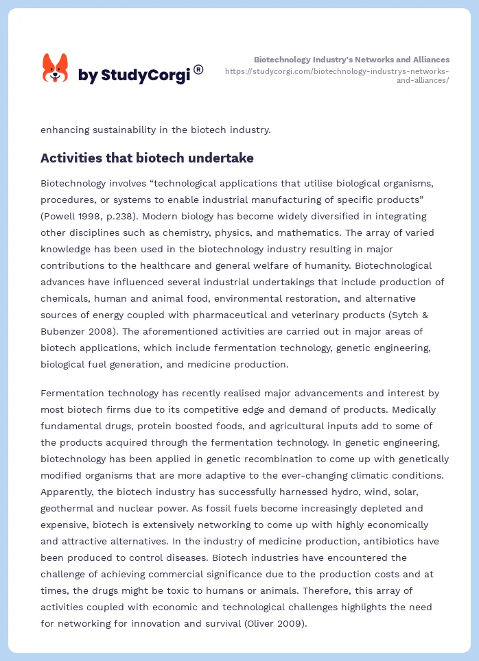 Biotechnology Industry's Networks and Alliances. Page 2