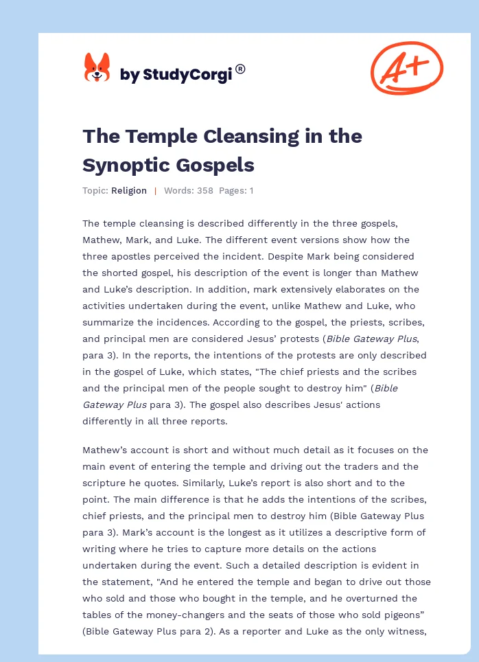 The Temple Cleansing in the Synoptic Gospels. Page 1