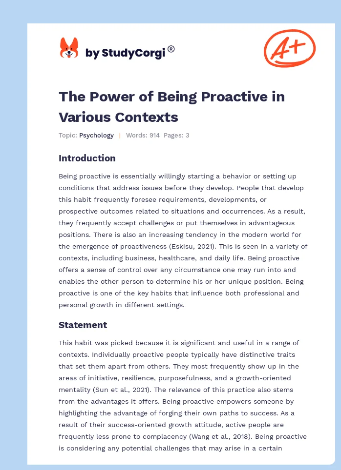 The Power of Being Proactive in Various Contexts. Page 1