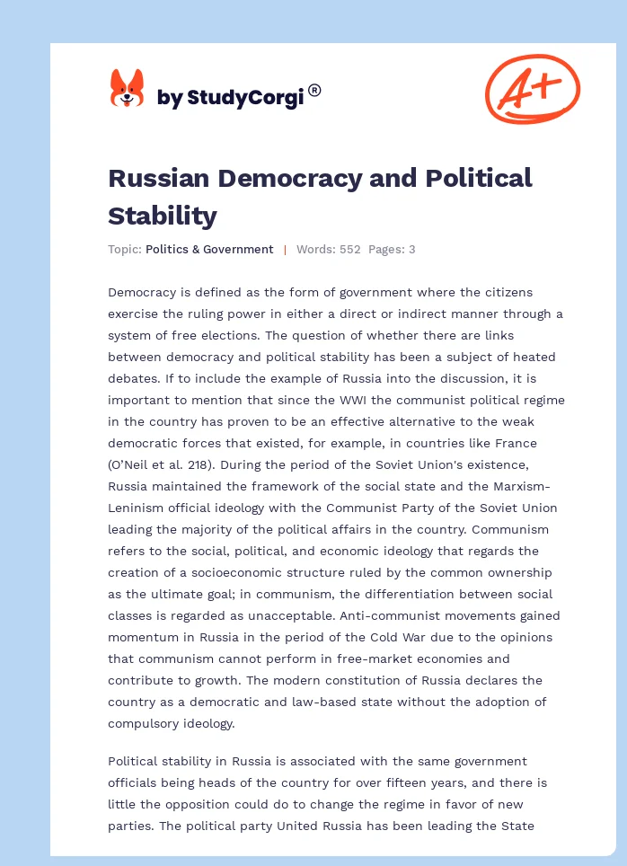 Russian Democracy and Political Stability. Page 1