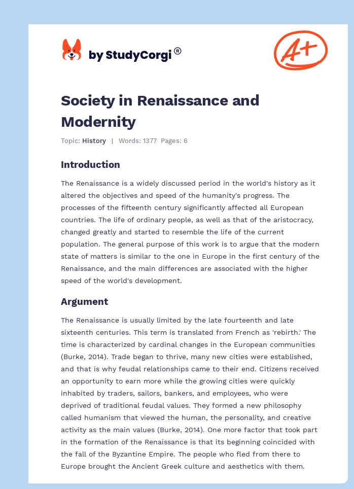 Society in Renaissance and Modernity. Page 1