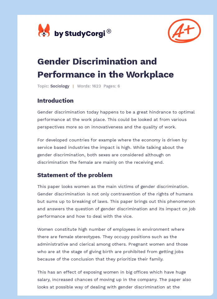 Gender Discrimination and Performance in the Workplace. Page 1