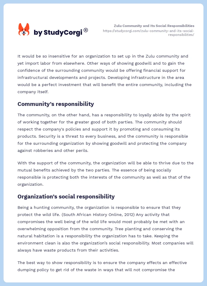 Zulu Community and Its Social Responsibilities. Page 2