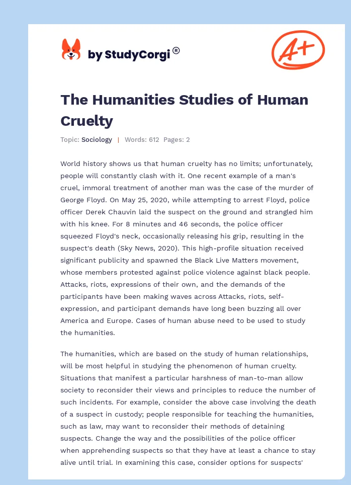 The Humanities Studies of Human Cruelty. Page 1