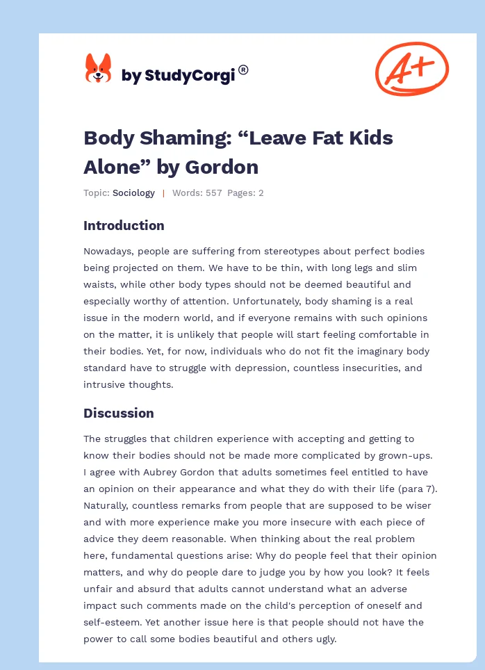 Body Shaming: “Leave Fat Kids Alone” by Gordon. Page 1