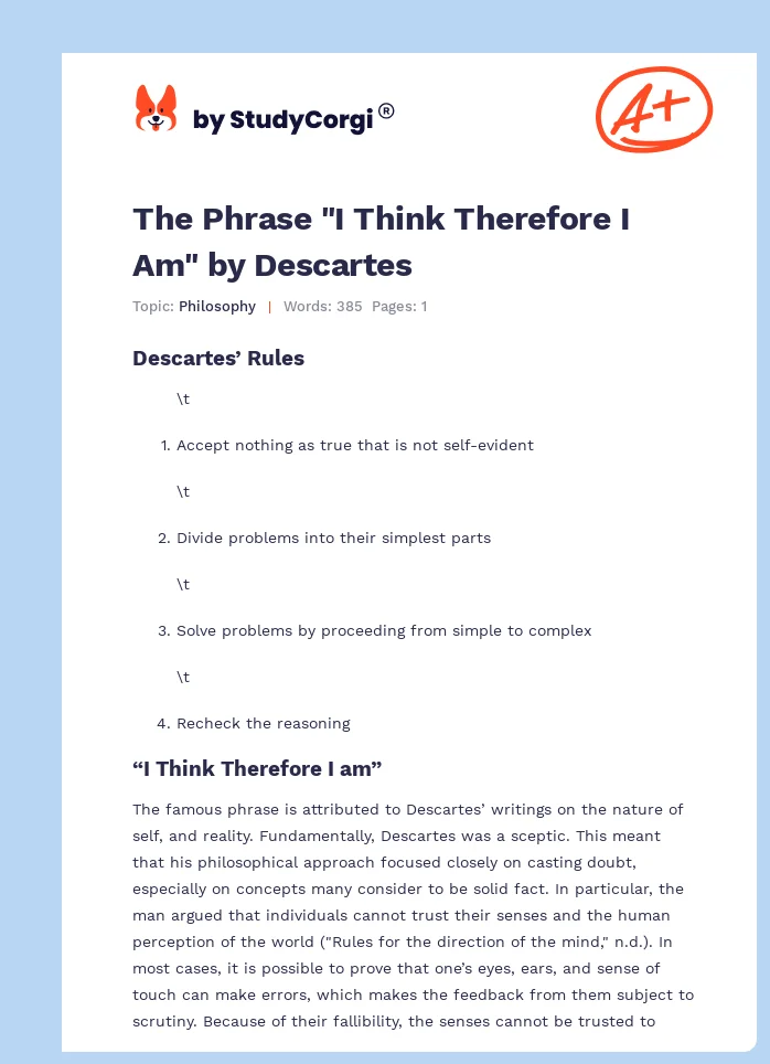 The Phrase "I Think Therefore I Am" by Descartes. Page 1
