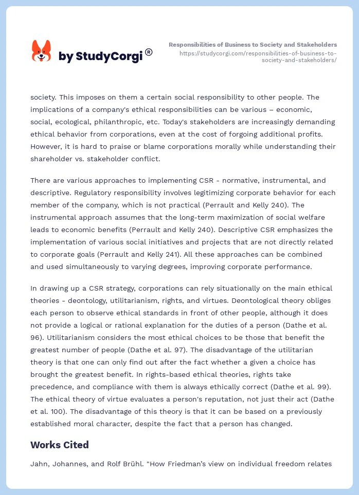 Responsibilities of Business to Society and Stakeholders. Page 2