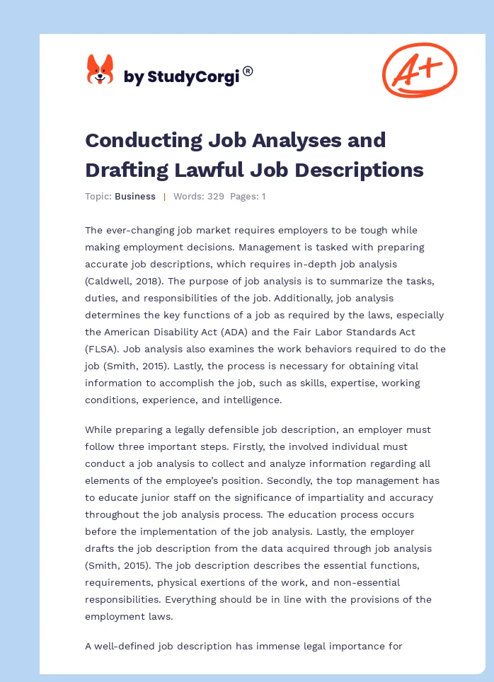 Conducting Job Analyses and Drafting Lawful Job Descriptions. Page 1