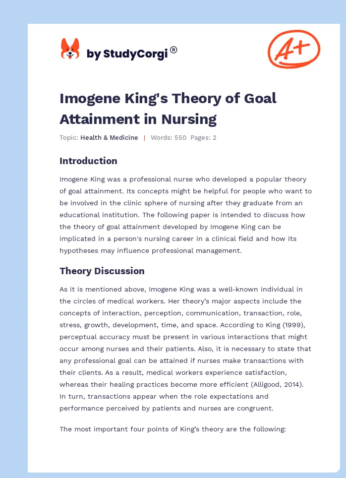 Imogene King's Theory of Goal Attainment in Nursing. Page 1