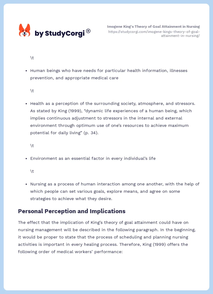 Imogene King's Theory of Goal Attainment in Nursing. Page 2