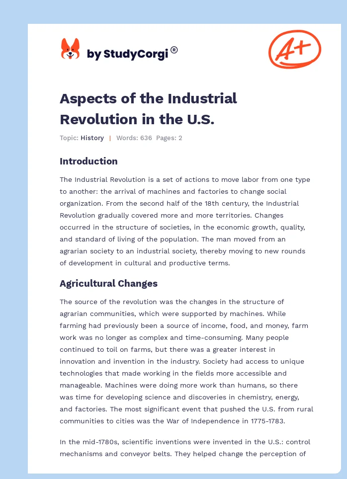 Aspects of the Industrial Revolution in the U.S.. Page 1