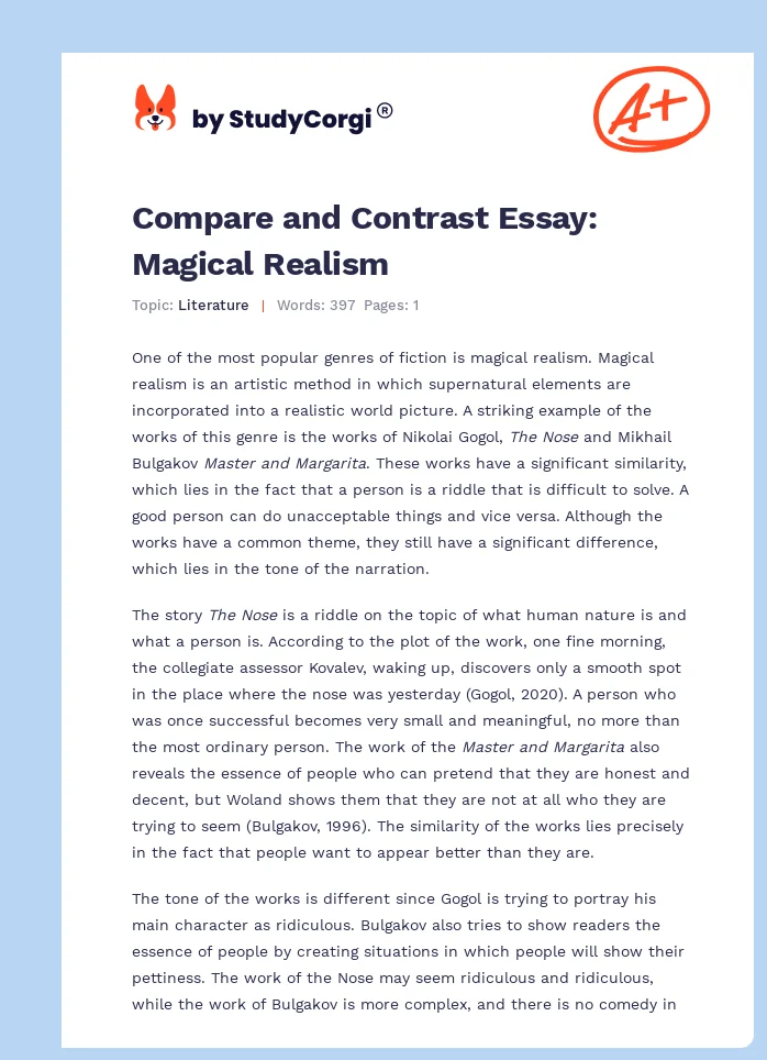 Compare and Contrast Essay: Magical Realism. Page 1
