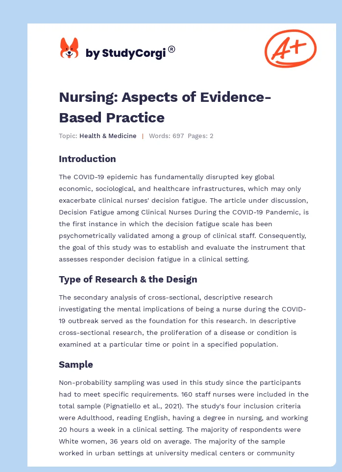 Nursing: Aspects of Evidence-Based Practice. Page 1